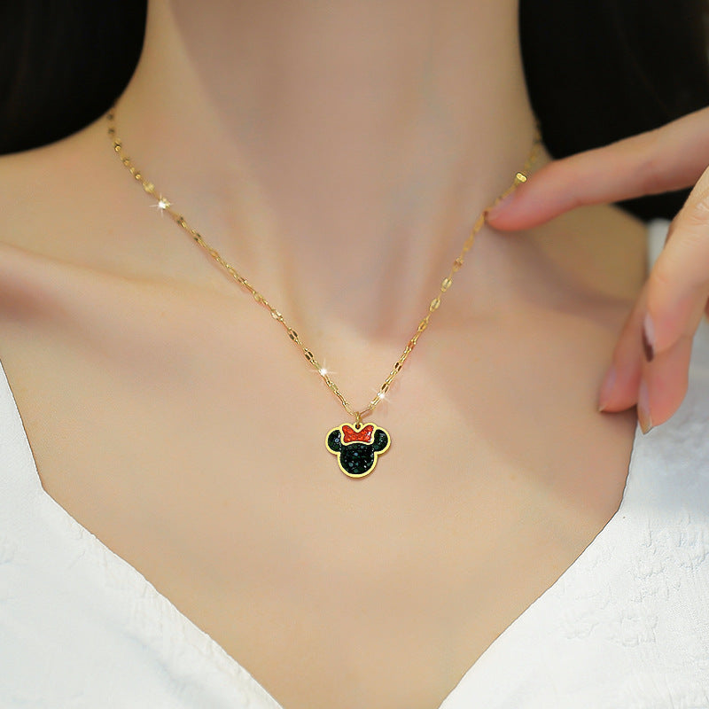Collana a catena da donna in acciaio al titanio con disegno geometrico a cartone animato, lusso minimalista