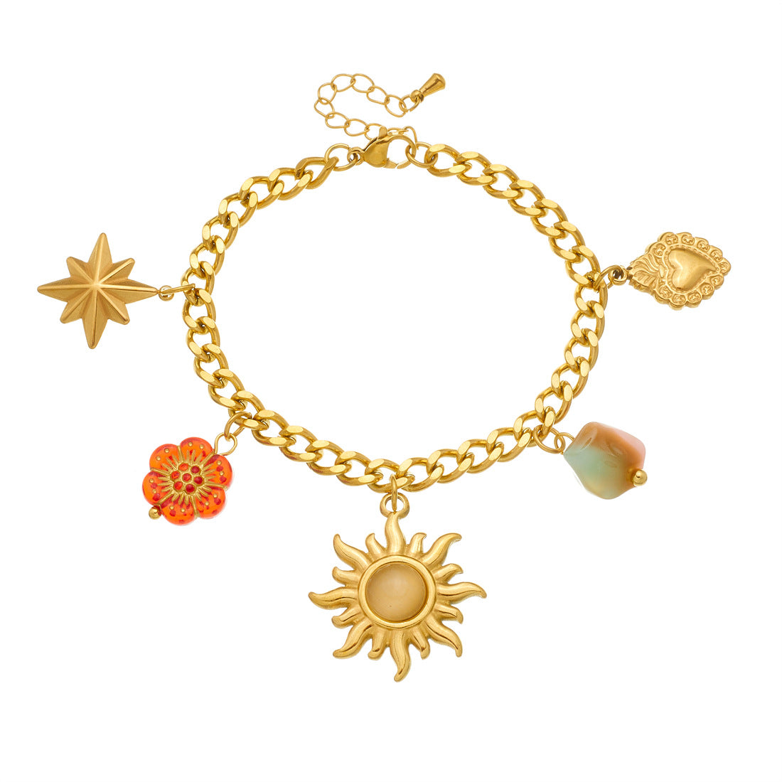 Vintage Gold Plated Sun Star Geometric Acrylic Beaded Printed Stainless Steel Jewelry Set for Women