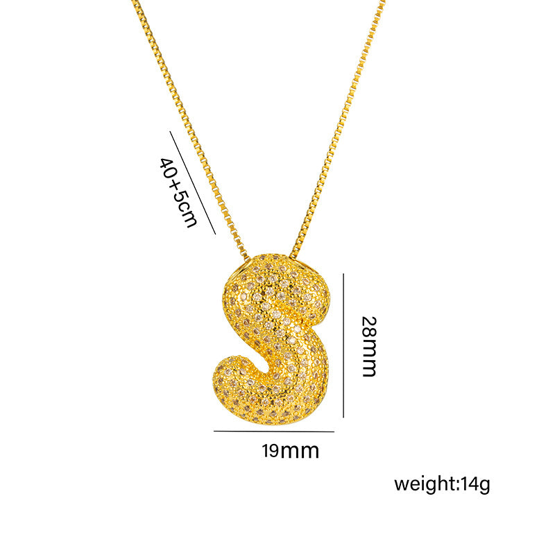 Collana da donna in acciaio al titanio a forma di lettera alla moda con intarsio in strass, design a catena a scatola