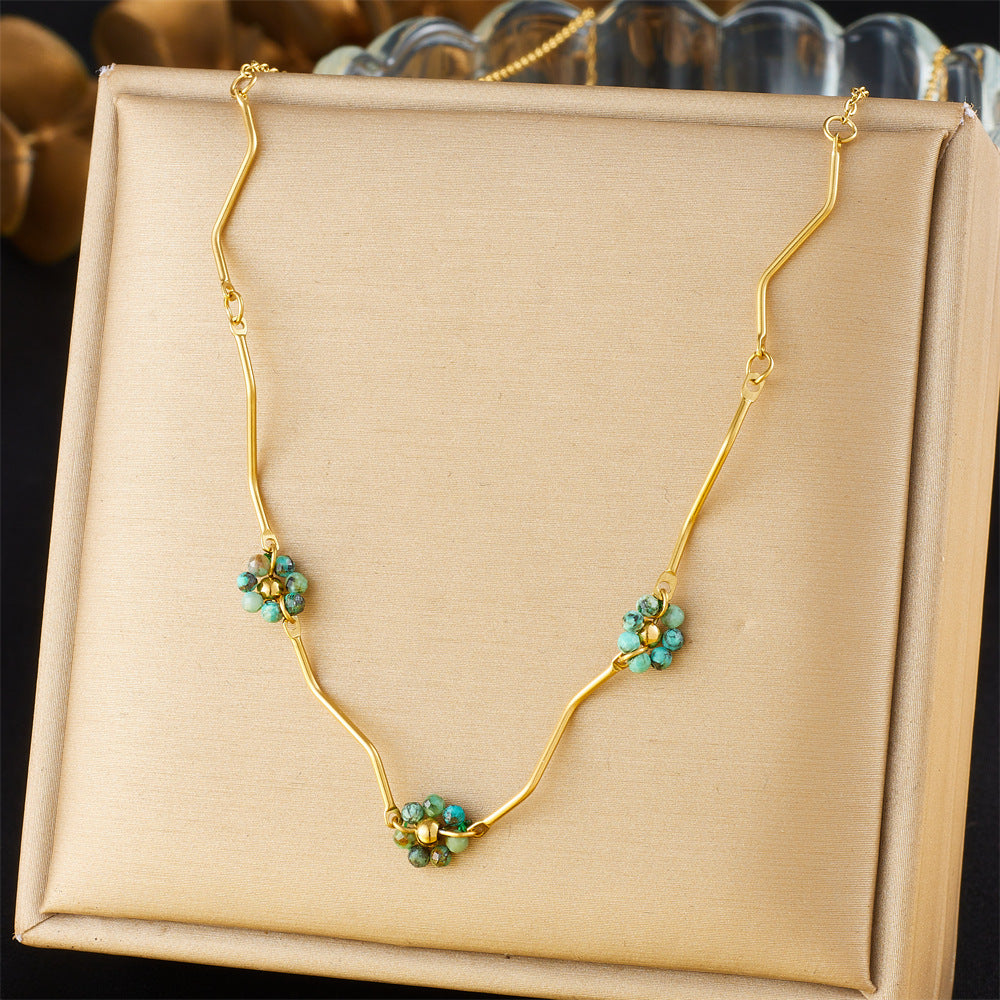 Minimalist Gold Plated Stainless Steel Layered Necklace with Heart Floral and Geometric Pendants