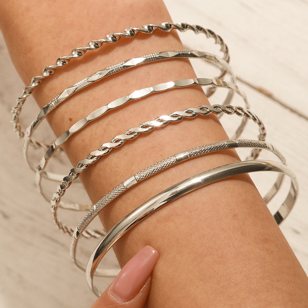 Punk Irregular Geometric Rhombus Round Twisted Rope Chain Plated Iron Bracelet Set for Women