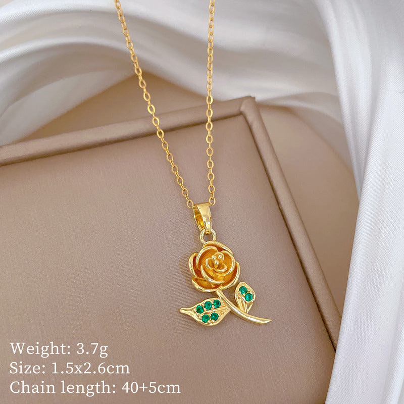 Sweet Minimalist Cross Micro-Inlaid Cubic Zirconia Brass Pendant Titanium Steel Necklace for Unisex