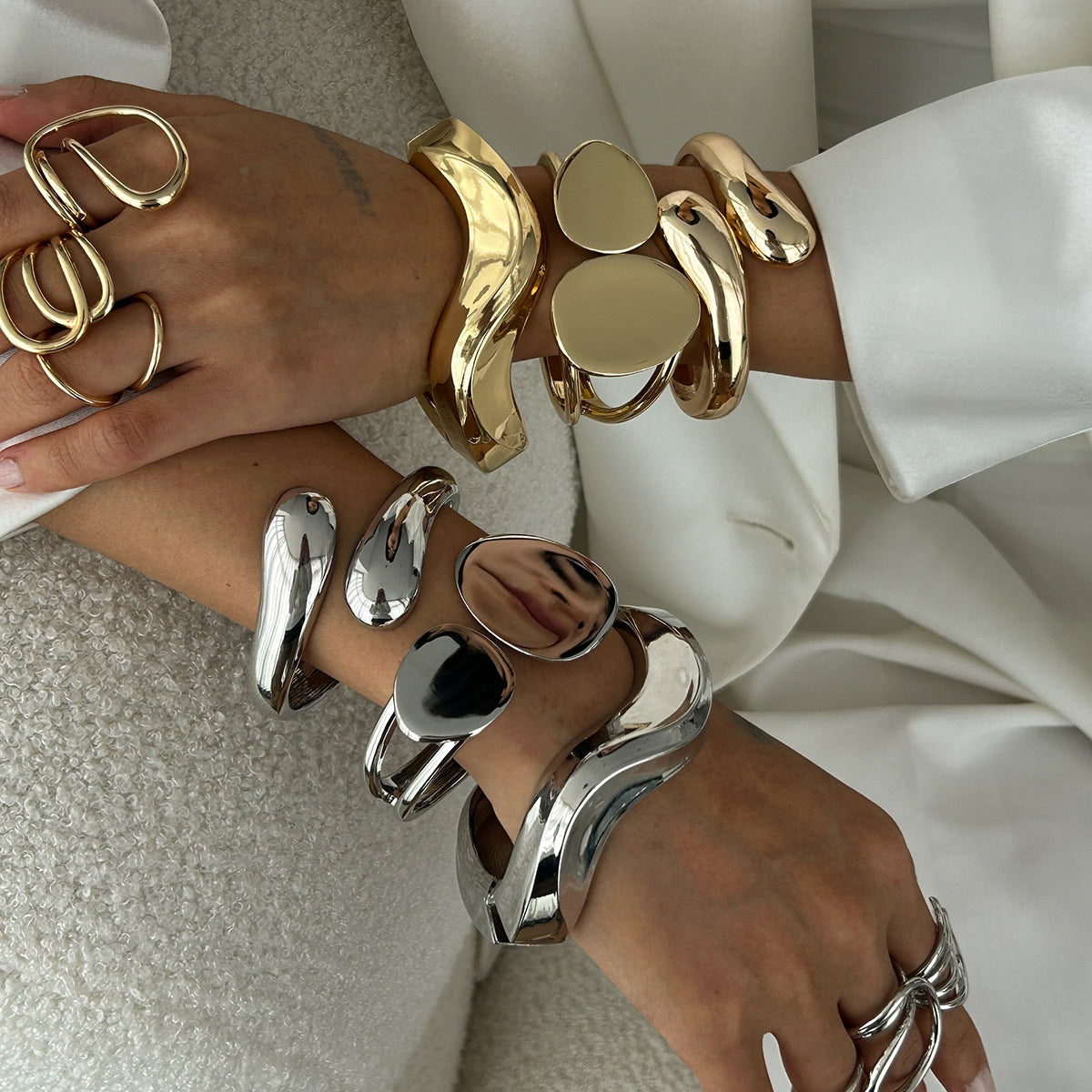 Minimalist Irregular Geometric Zinc Alloy Plated Cuff Bracelet Set