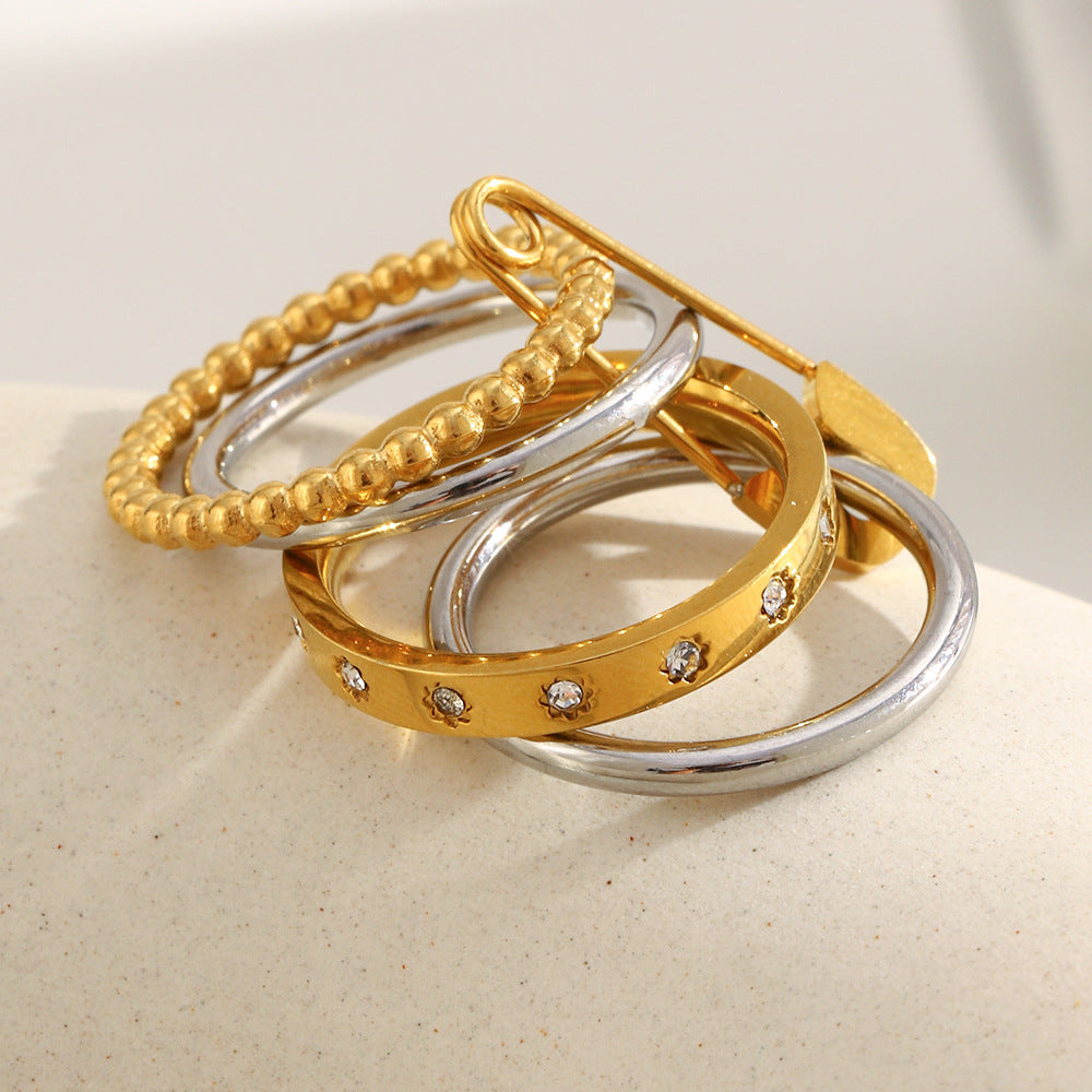 Anello da Donna Minimalista Geometrico in Acciaio Inossidabile Placcato Oro 18K con Zircone