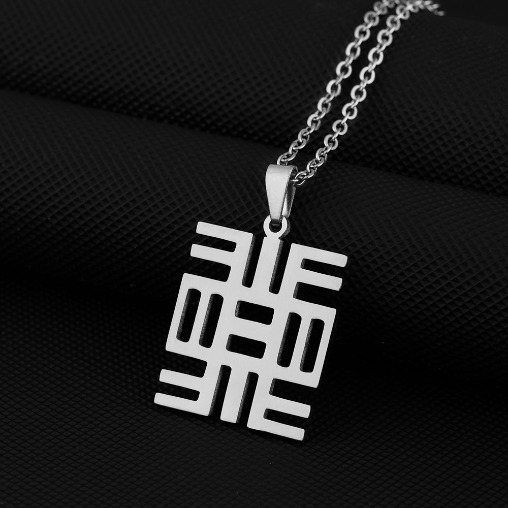 Collana con ciondolo etnico geometrico in acciaio inossidabile con finitura placcata, unisex