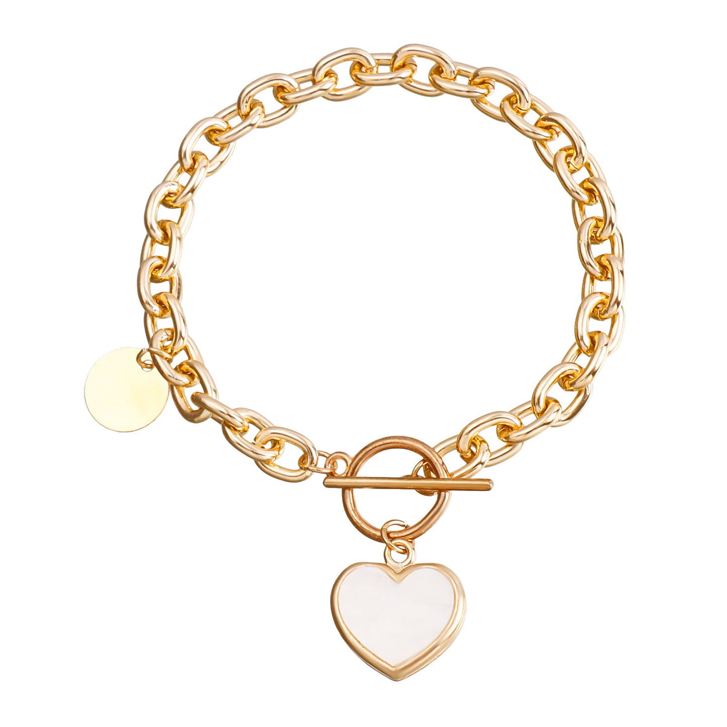 Pulsera geométrica minimalista de aleación para mujer con imitación de nácar blanco y acabado chapado