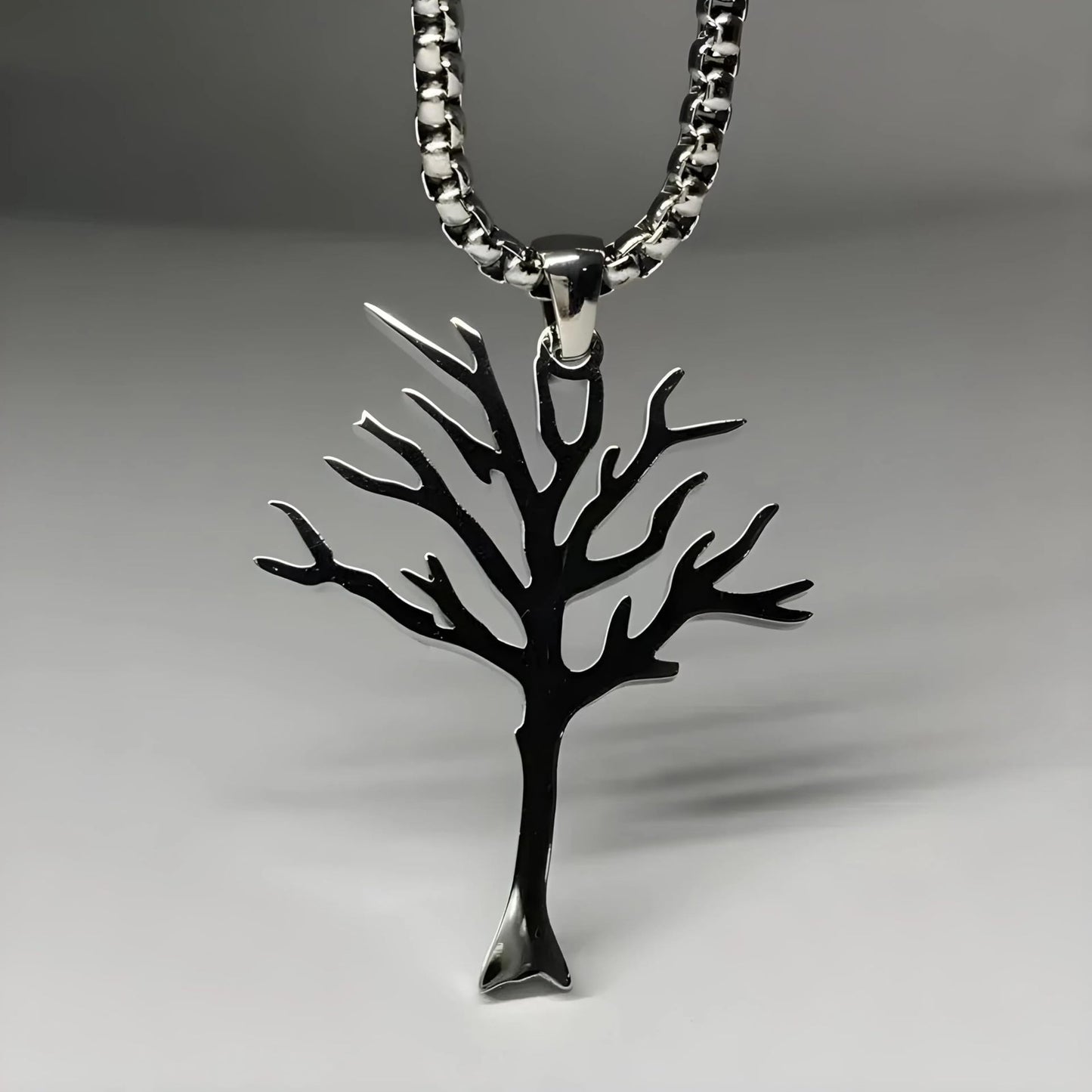 Natural Style Tree of Life Pendant Necklace in Stainless Steel with Polished Finish, Heart and Geometric Shape, for Men