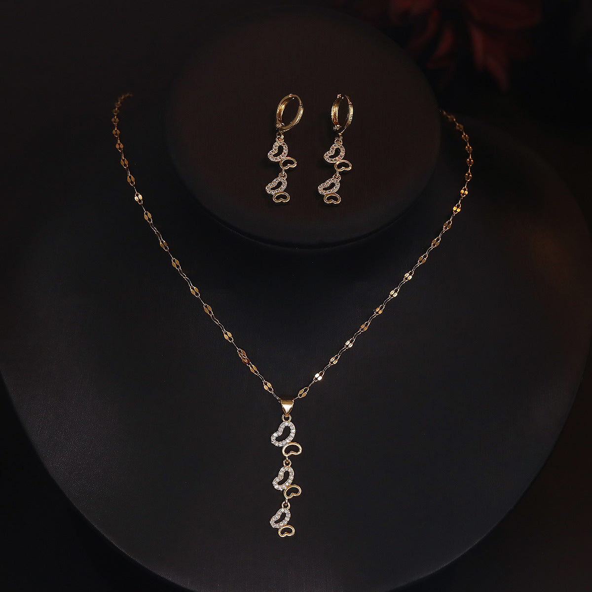 Minimalist Geometric Butterfly Insect Pendant Necklace and Earrings Set in Copper with Zircon Inlay for Women