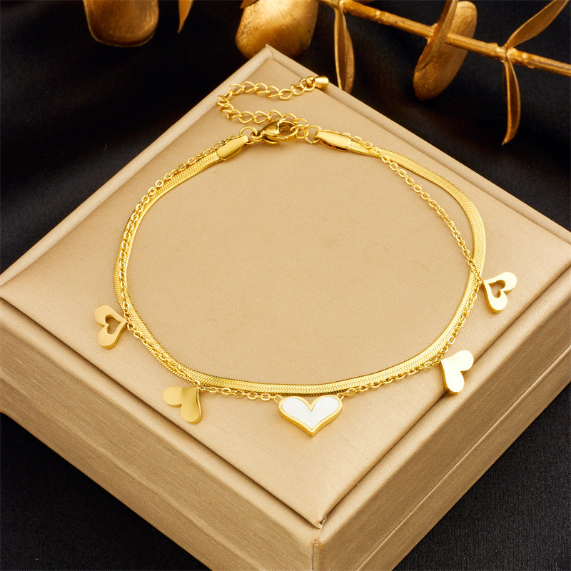 Fashion Heart White Shell Life Tree Butterfly Anklet for Women Stainless Steel Jewelry