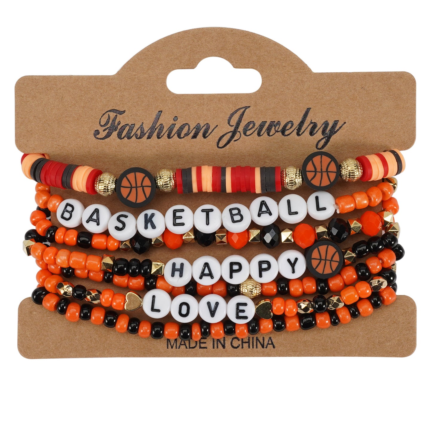 Bracciale elastico con perline, motivo palla sportiva, in vetro, rotondo, unisex