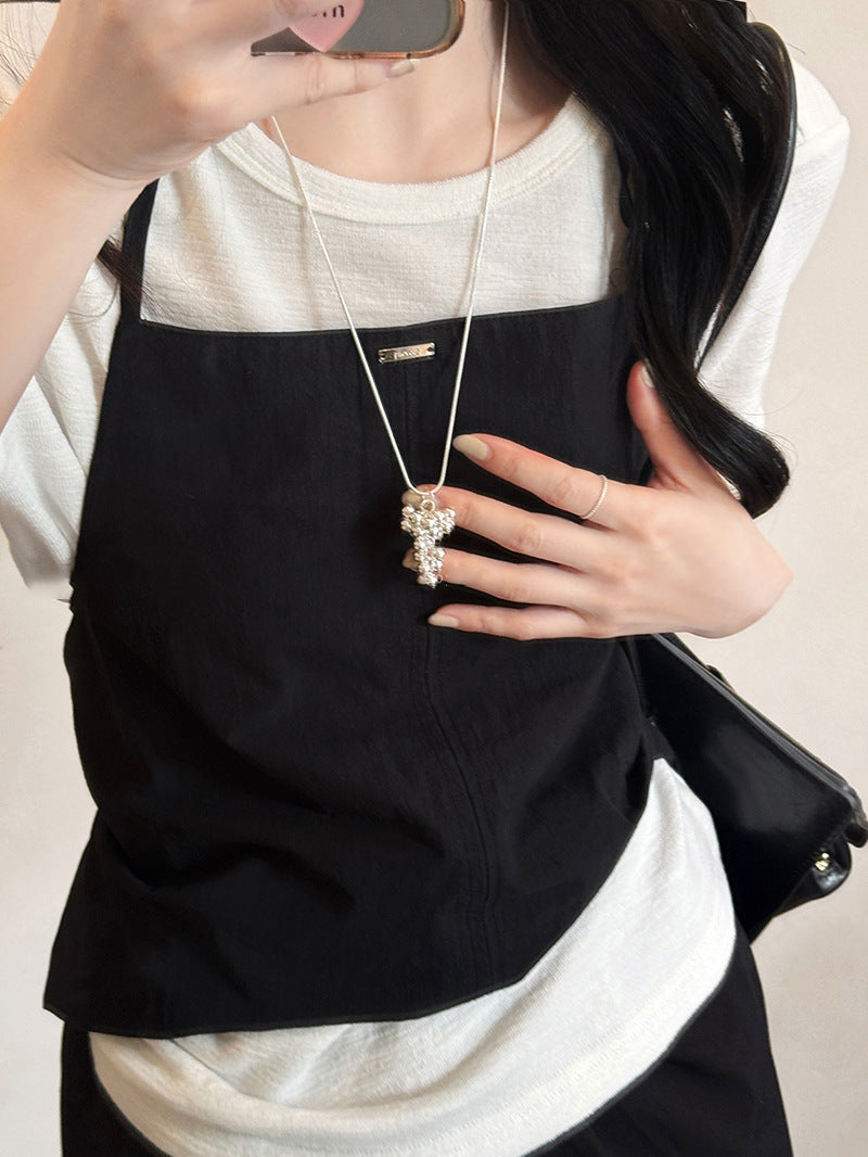 Collana con ciondolo a goccia minimalista dai toni freddi in lega placcata per donna, catena per maglione casual