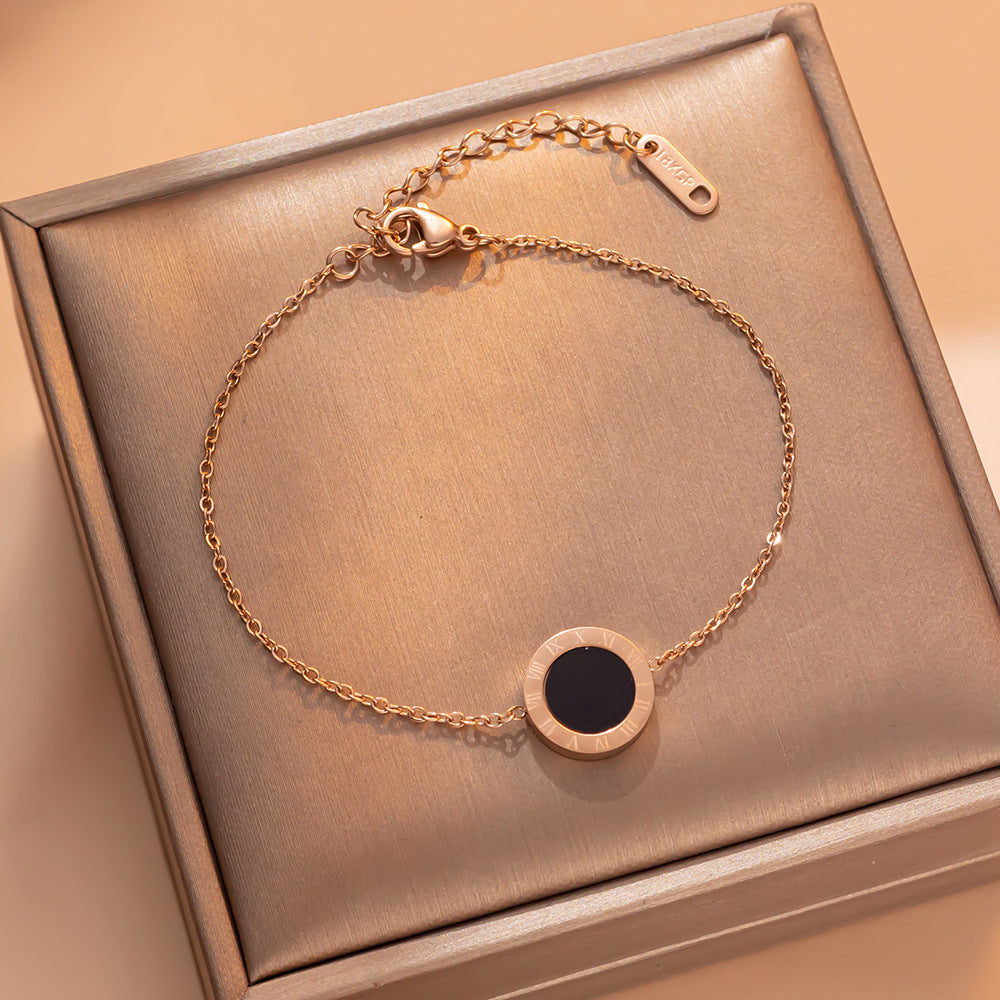 Cartoon Style Four-Leaf Clover Bracelet for Women in Titanium Steel with 18K Rose Gold Plating