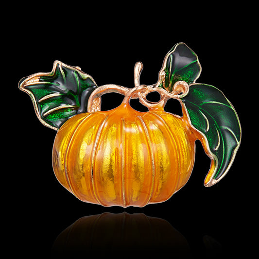 Vintage Artistic Pumpkin Enamel Brooch in Alloy with Plated Finish for Halloween and Everyday Wear