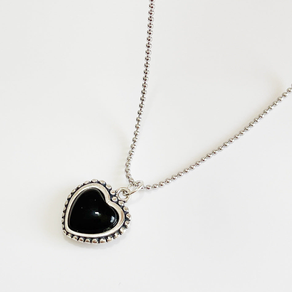 S925 Sterling Silver Heart Pendant Necklace Modern Geometric Artistic Vintage Jewelry for Women