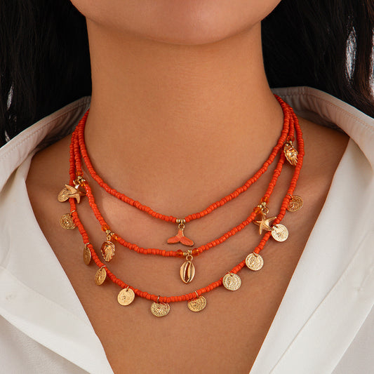 Streetwear Geometric Alloy Plated Tassel Pendant Multi-layer Necklace for Women