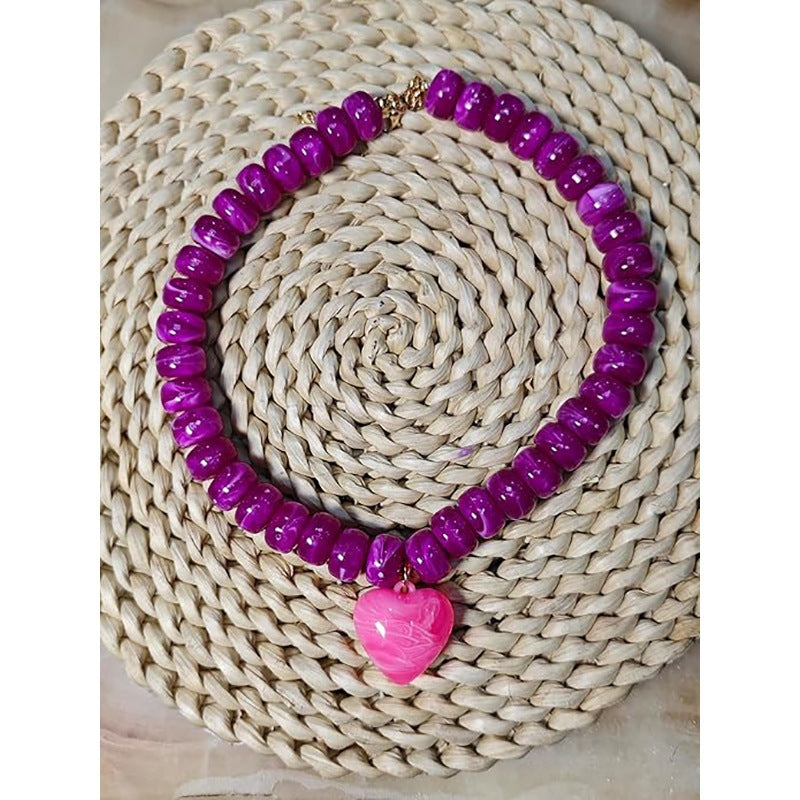 Casual Minimalist Heart Geometric Acrylic Pendant Resin Beaded Necklace for Women