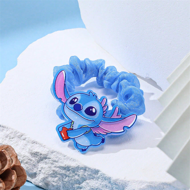 Lindo lazo para el cabello con diseño de macarrón azul y rosa de dibujos animados para niños con banda de tela tejida y diseño de personaje de dibujos animados