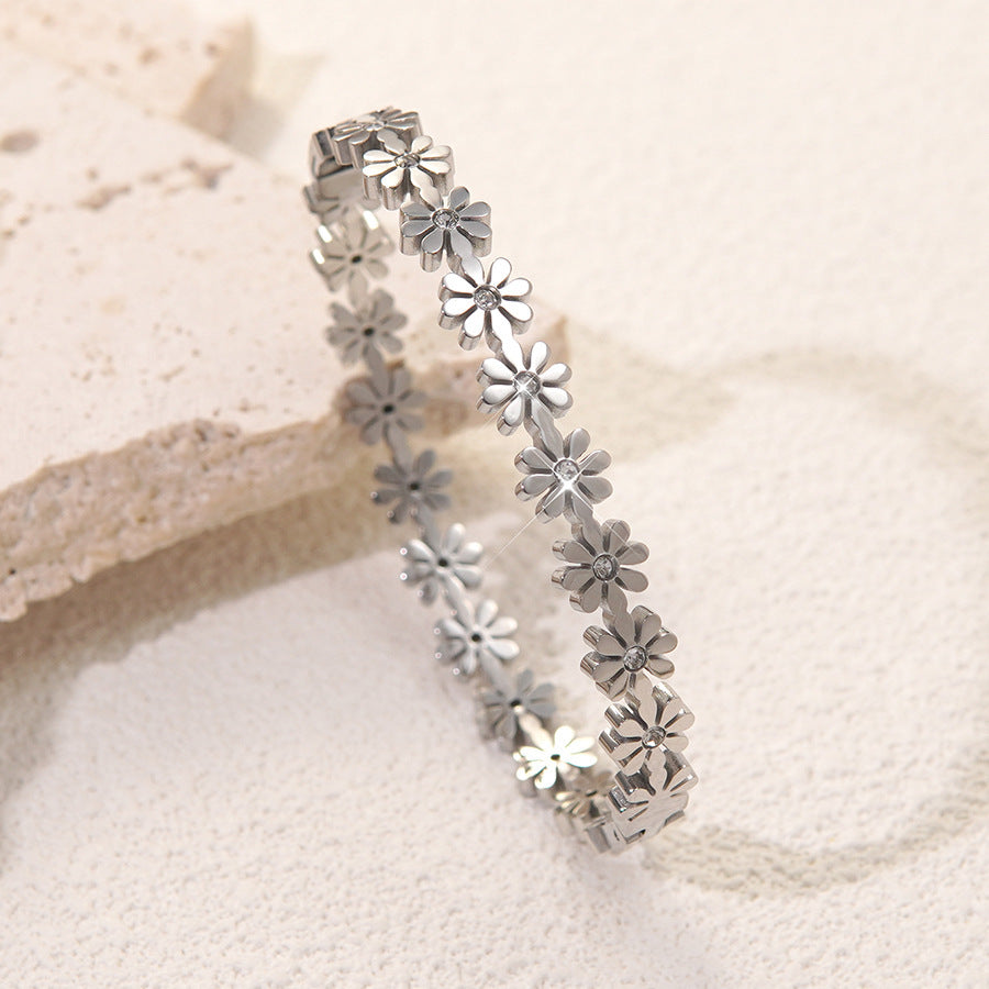 Elegant Business Round Geometric Polished Stainless Steel Bracelet
