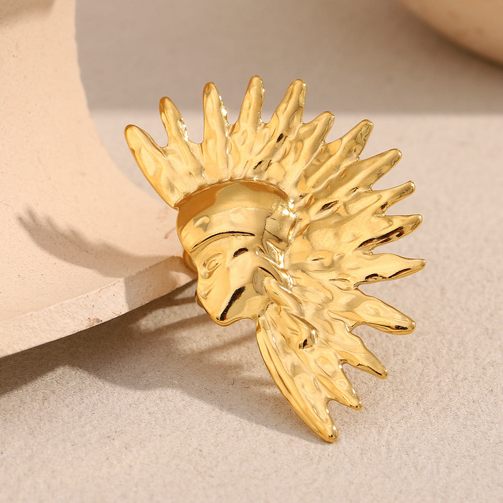 Anello da donna aperto, in acciaio inossidabile placcato oro 18 carati, modello Fashion Geometrico, con mezza luna