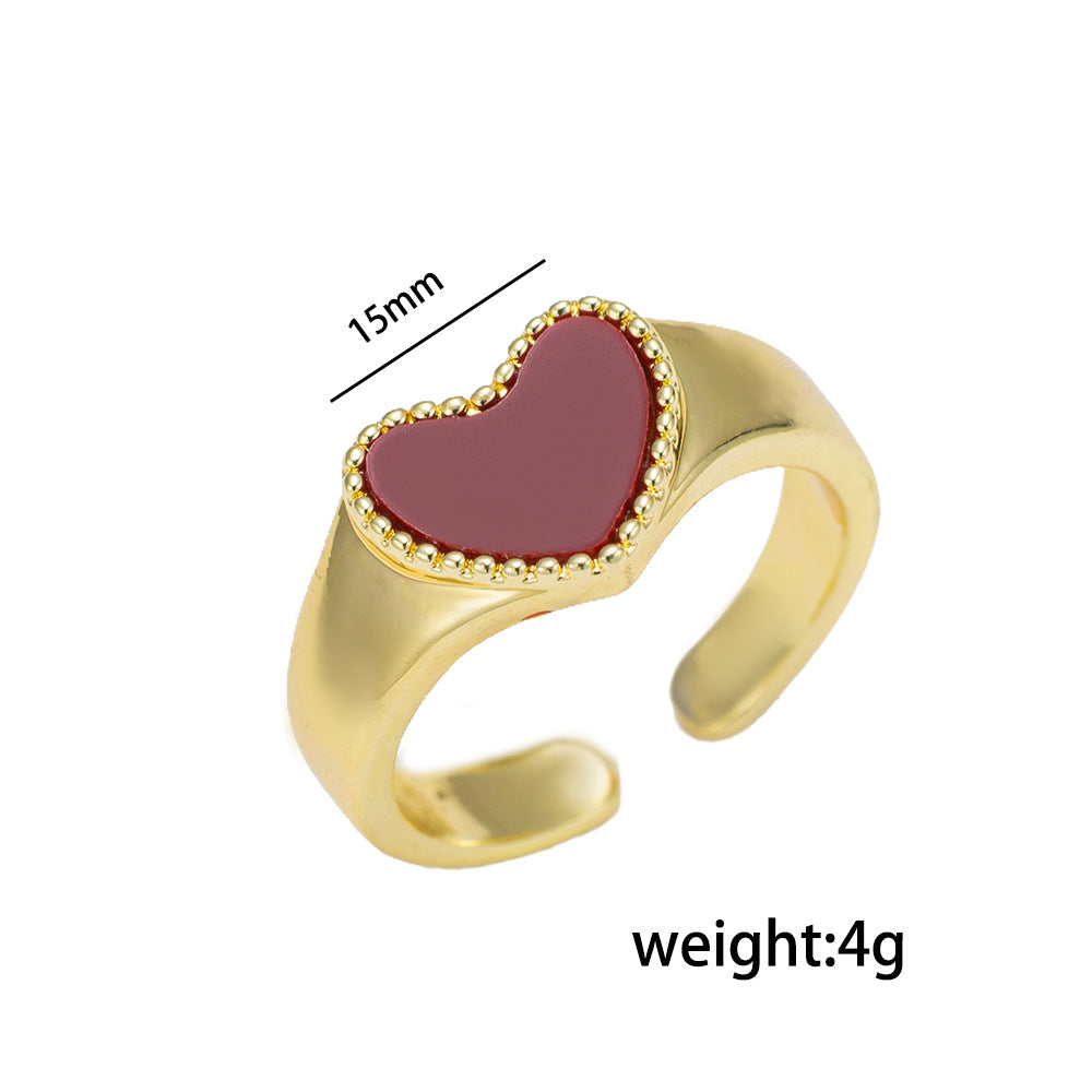 Minimalist Heart-Shaped Brass Ring with 18K Gold Plating for Women — Elegant Open-End Fashion Ring