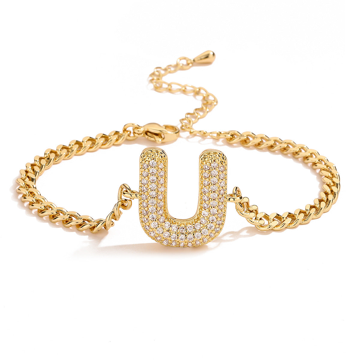 Minimalist Hip-hop 18K Gold Plated Letter Cubic Zirconia Bracelet for Women