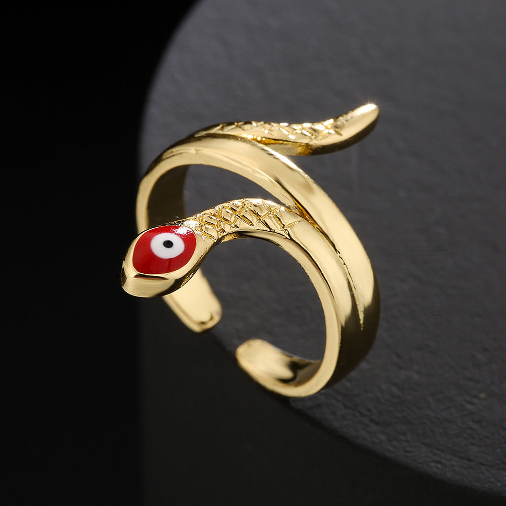 Simpatico anello aperto a serpente geometrico placcato in oro 18 carati con smalto di rame, gioielli di moda da donna