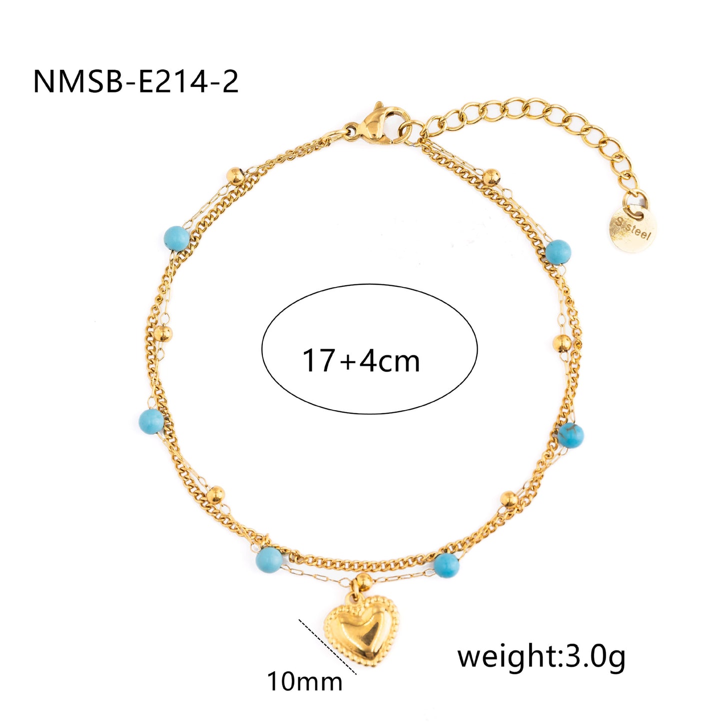 Bracciale da donna a doppio strato turchese con ciondolo a disco ondulato in acciaio inossidabile, minimalista e alla moda