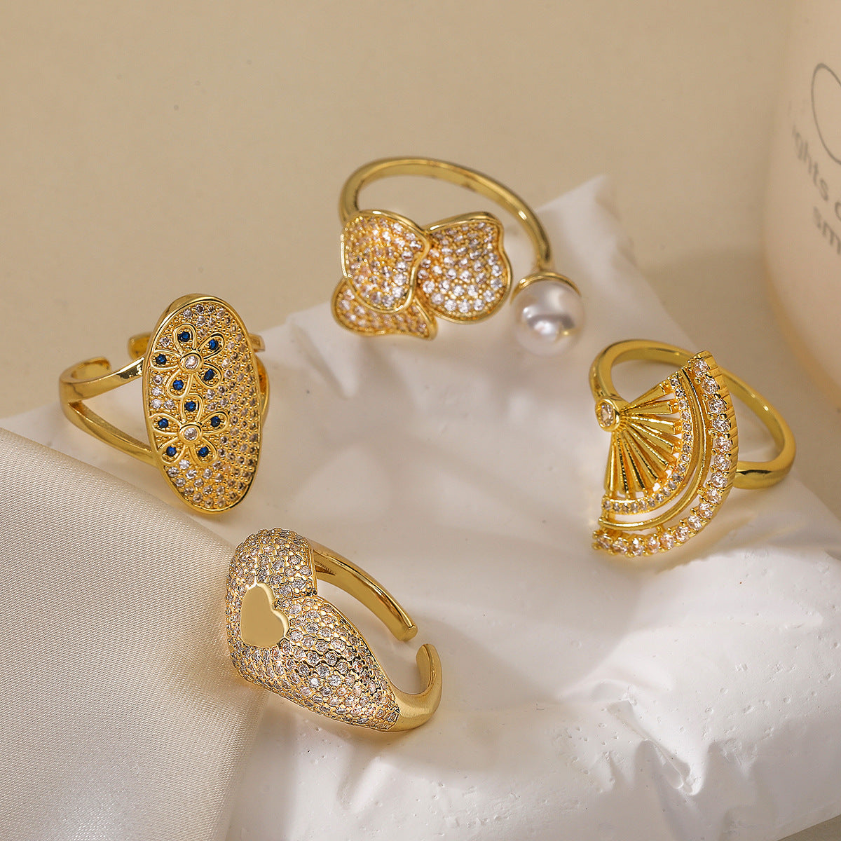 Minimalist Geometric Copper Ring with Real Gold Plating and Zircon Inlay for Women