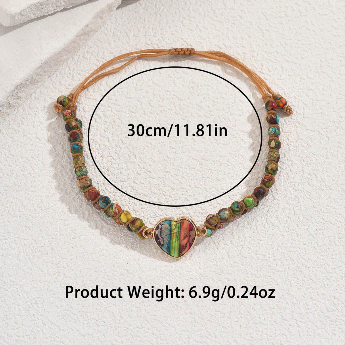Bracciale geometrico a forma di cuore alla moda da donna in lega di zinco con intarsio in pietra naturale colorata