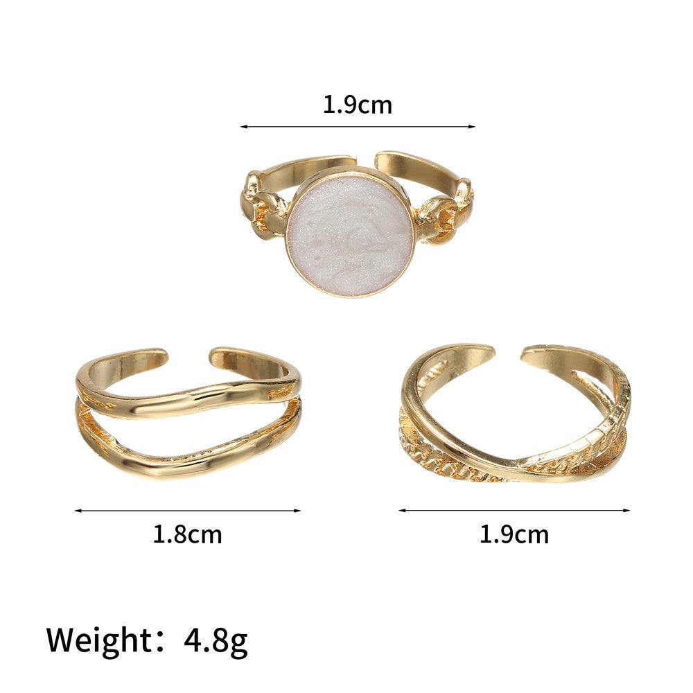 Minimalist Geometric Round Plated Alloy Ring Set for Women