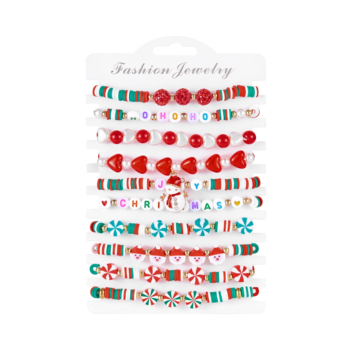 Pulsera de Dijes de Árbol de Navidad y Corazón de Aleación de Zinc Hecha a Mano con Cuentas de Copo de Nieve, Reno y Papá Noel para Mujer