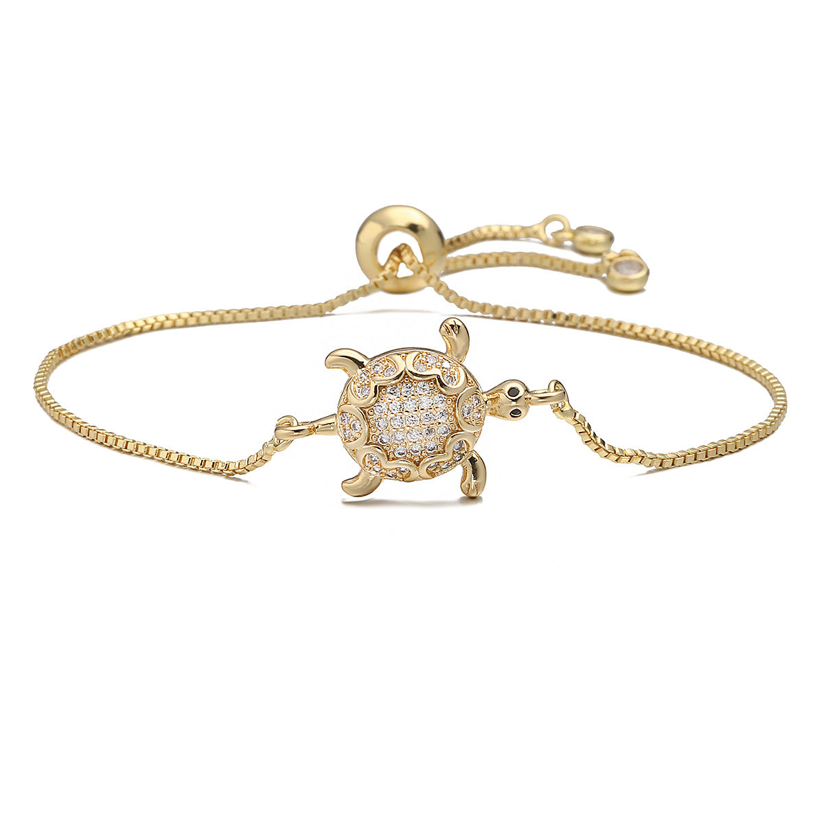 18K Gold Plated Brass Cubic Zirconia Turtle Bracelet for Women