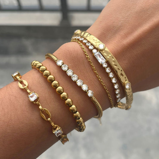 Minimalist Geometric Stainless Steel Plated Bracelet for Women with Zirconia Accents