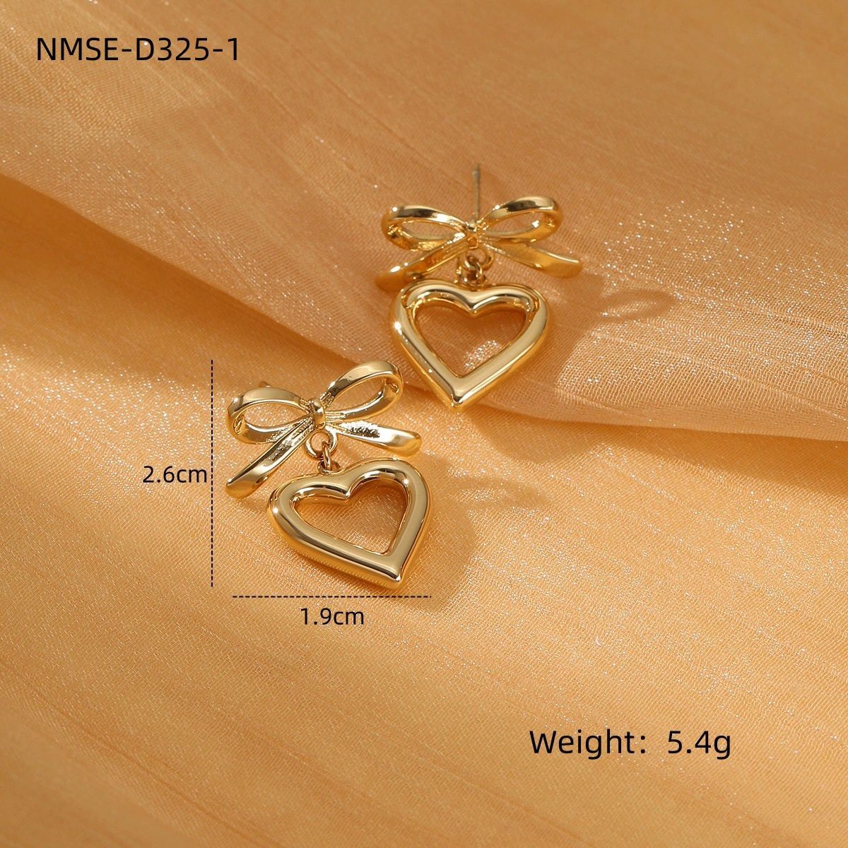Pendientes colgantes geométricos de corazón chapados en oro de 18 quilates estilo vintage para mujer