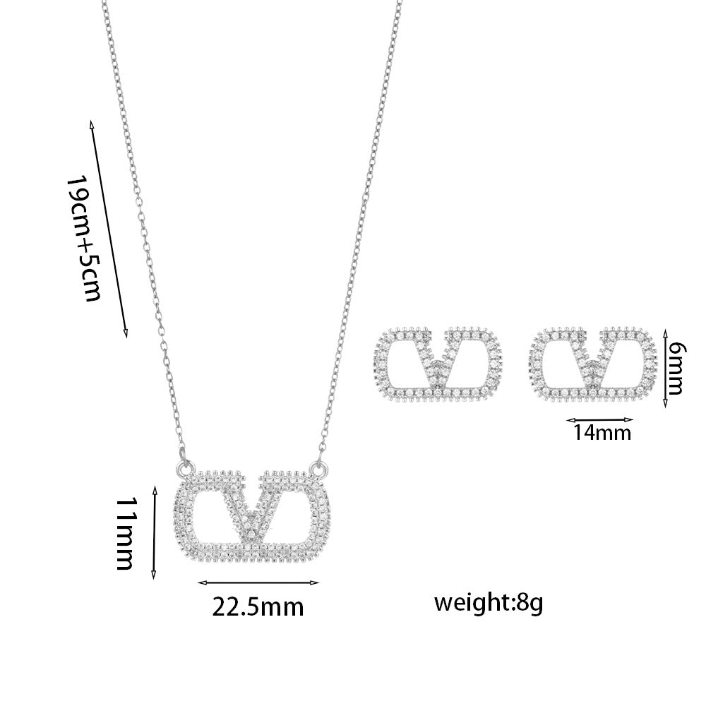 Set di Collana e Orecchini con Ciondolo a Goccia a Cuore Minimalista di Lusso in Acciaio al Titanio con Intarsi di Strass e Placcatura in Oro su Catena a O