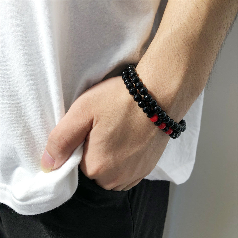 Casual Unisex Micro-pave Cubic Zirconia Round Glass Bead Bracelet Set