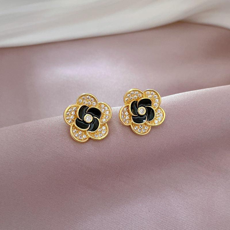 Conjunto de collar y pendientes de lujo con microincrustaciones en forma de flor de acero de titanio para mujer, joyería elegante para fiesta
