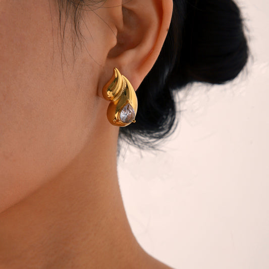 Orecchini a Doppia Goccia Minimalisti in Acciaio Inossidabile da Donna con Finitura Placcata e Strass Incastonati