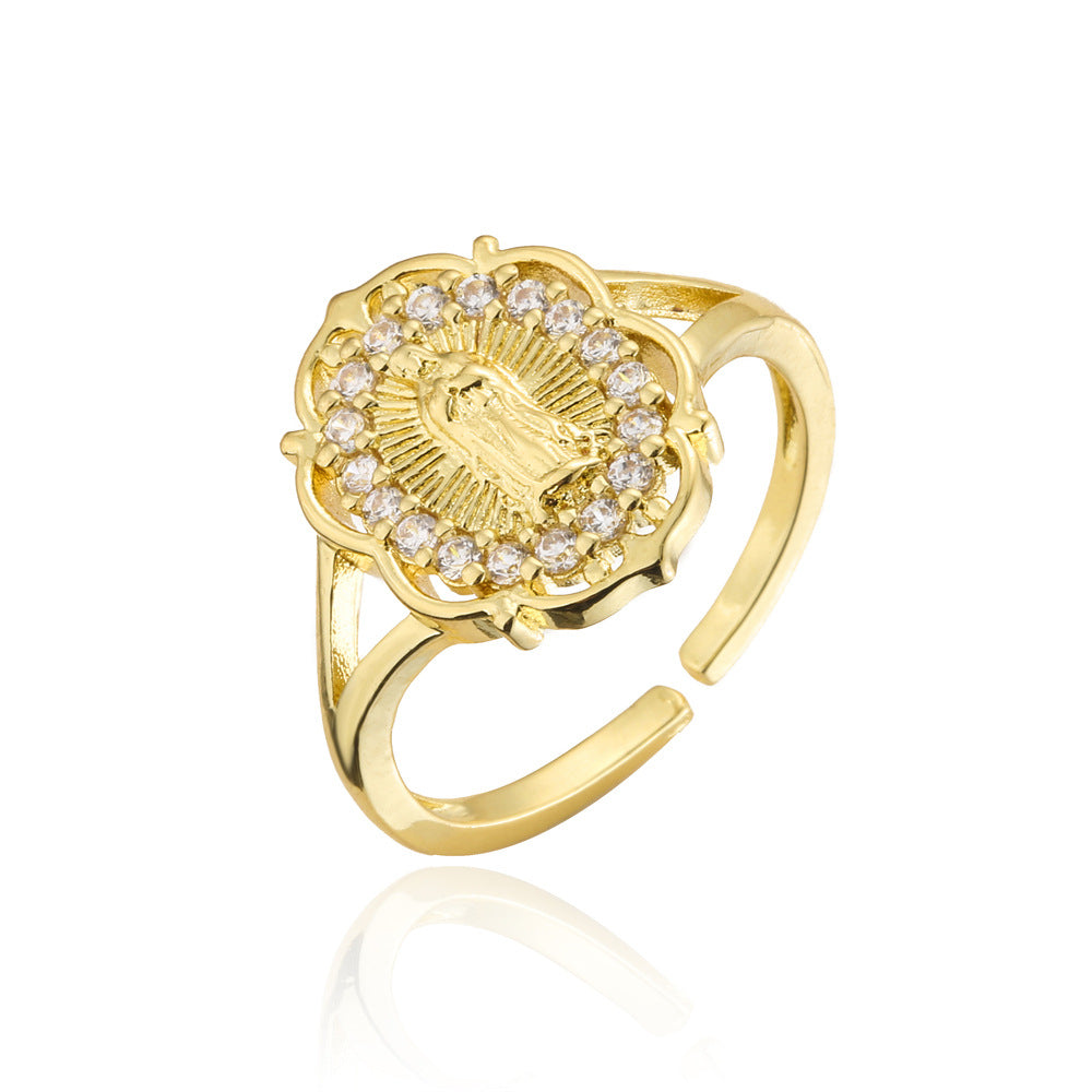Geometric Style Copper Ring with Gold Plating and Zircon Inlay for Women Religious Jewelry