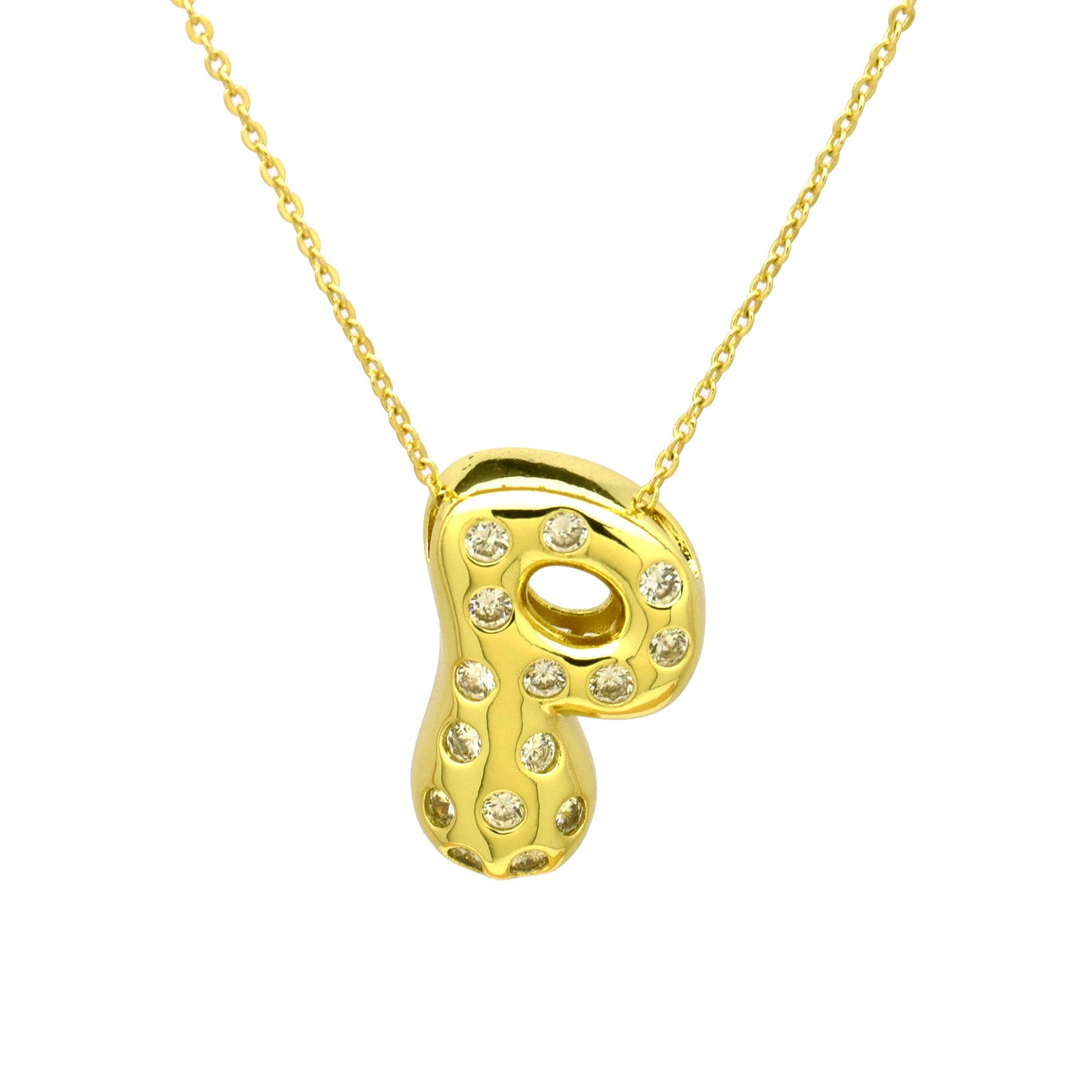 Sweet Plated Brass Letter Pendant Necklace with Cubic Zirconia Inlay for Women