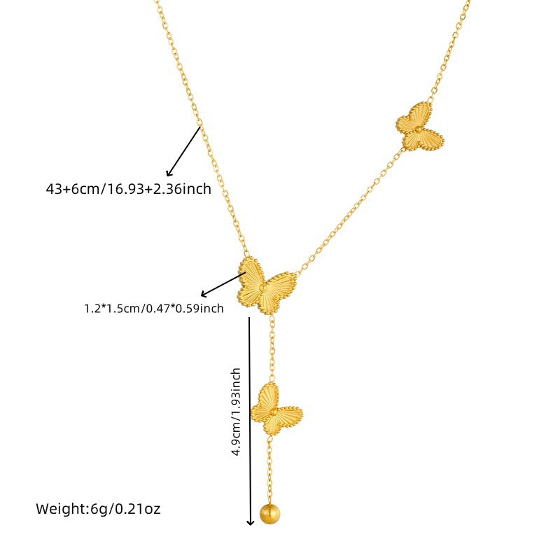 Elegant Gold Plated Stainless Steel Butterfly Ball Chain Necklace and Bracelet Set