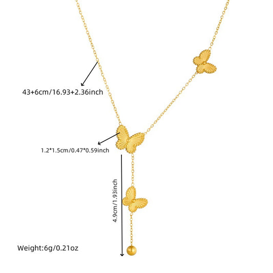 Elegant Gold Plated Stainless Steel Butterfly Ball Chain Necklace and Bracelet Set