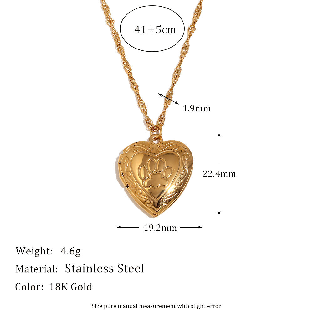 Geometric Vintage Pendant Necklace for Women Stainless Steel with 18K Gold Plating Heart-Shaped Photo Locket