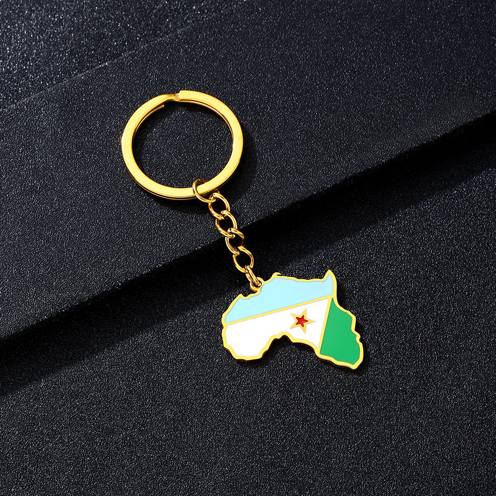 Llavero minimalista de acero inoxidable con forma del continente africano, esmaltado, para regalos y recuerdos