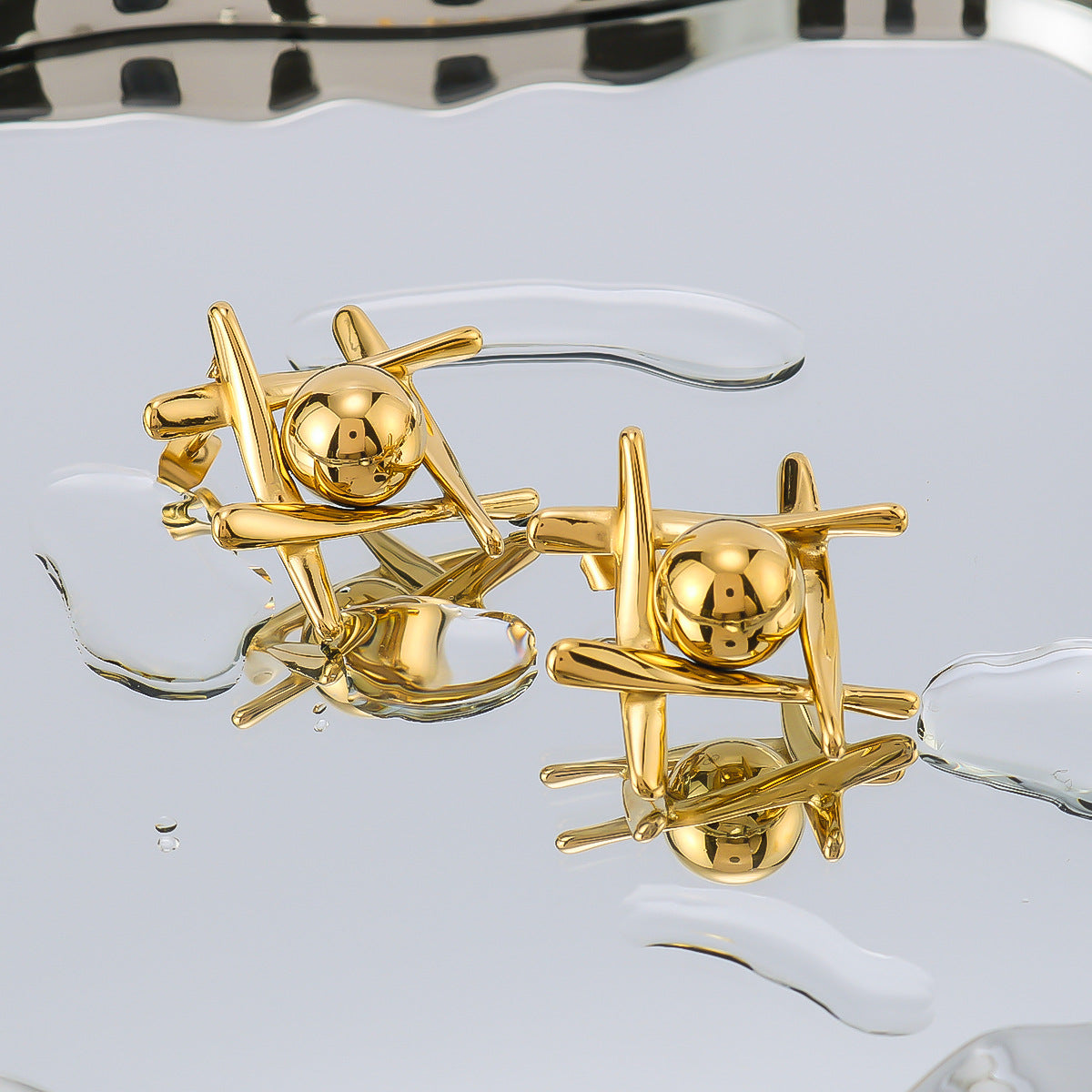 Orecchini Ipoallergenici Minimalisti Geometrici in Acciaio Inossidabile con Placcatura Sottovuoto in Oro 18K da Donna