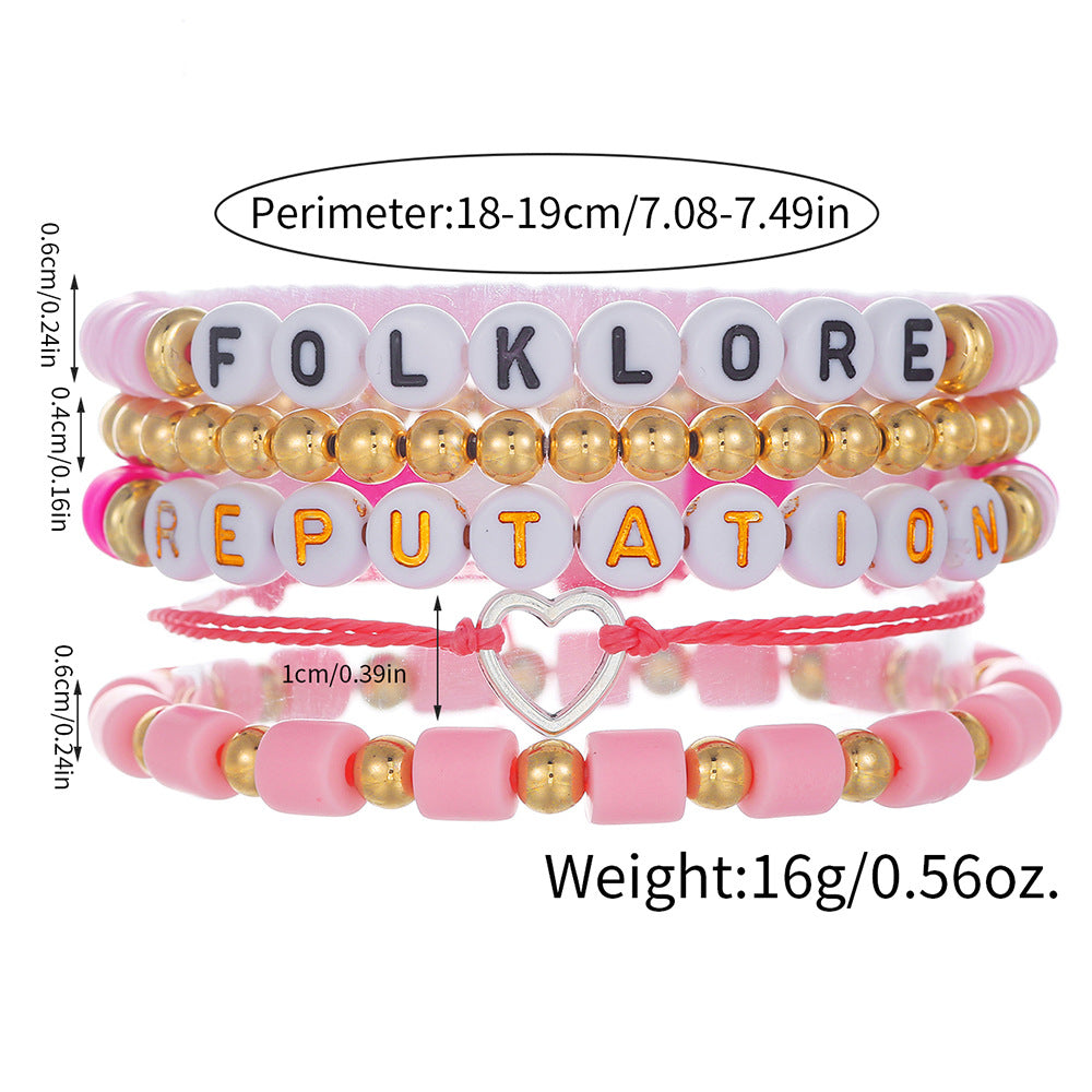 Bohemian Handmade Resin Letter Number Bead Bracelet Set Stainless Steel Brass Acrylic