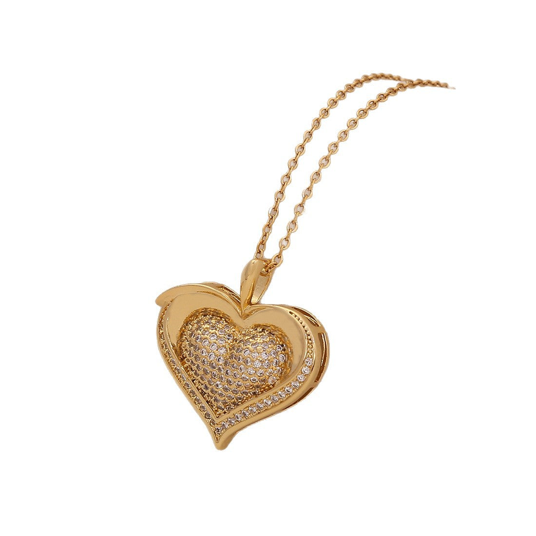Ciondolo a Cuore Minimalista alla Moda in Rame con Zirconi Micro-Pave per Donna