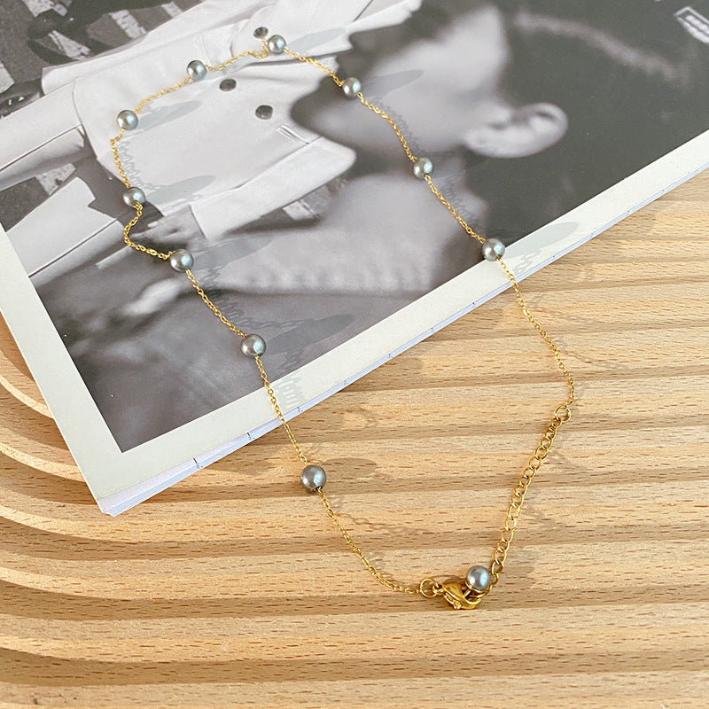 Geometric Imitation Pearl Plated Titanium Steel Necklace for Unisex