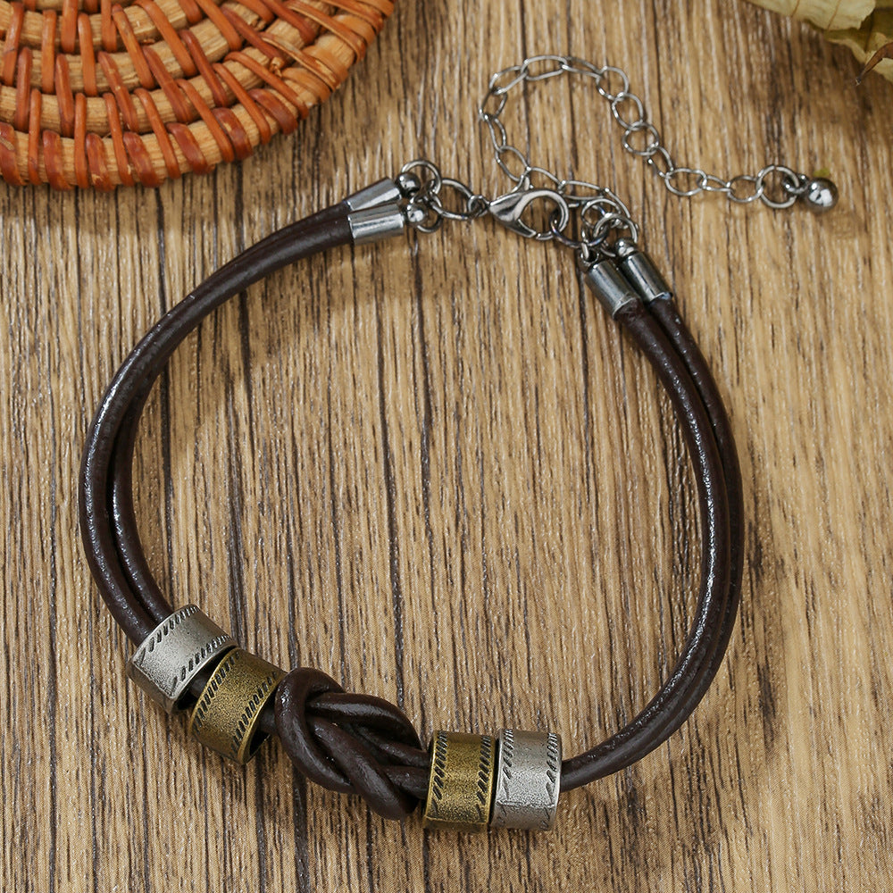 Hip-hop Minimalist Geometric Round Alloy Leather Knot Pendant Necklace Unisex Cable Chain