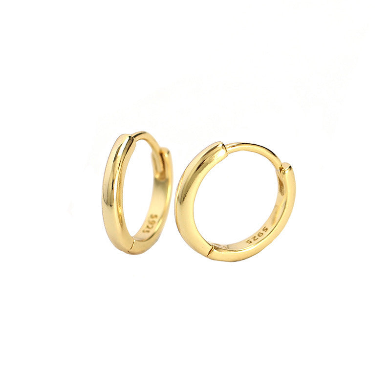 Pendientes de aro redondos geométricos pulidos de plata de ley 925 minimalistas unisex
